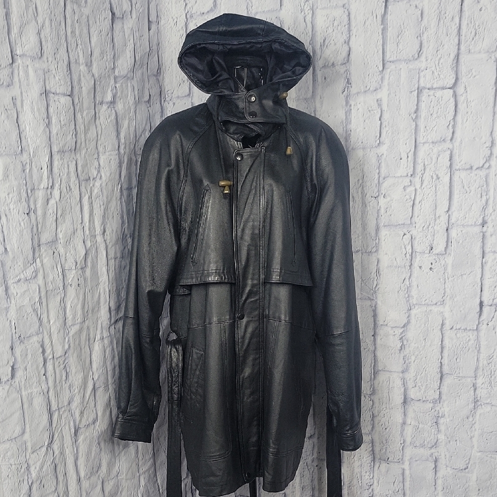 Wilde Vintage‎ Leather Women's Hoodie Jacket with Belt 80's,90's XL
